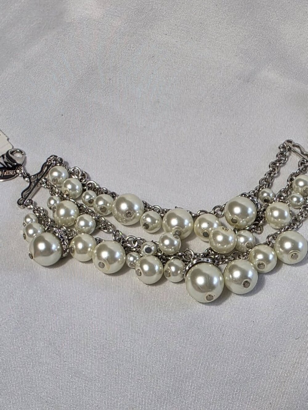 White House Black Market Multi-Strand Faux Pearl Bracelet Silver Tone NEW